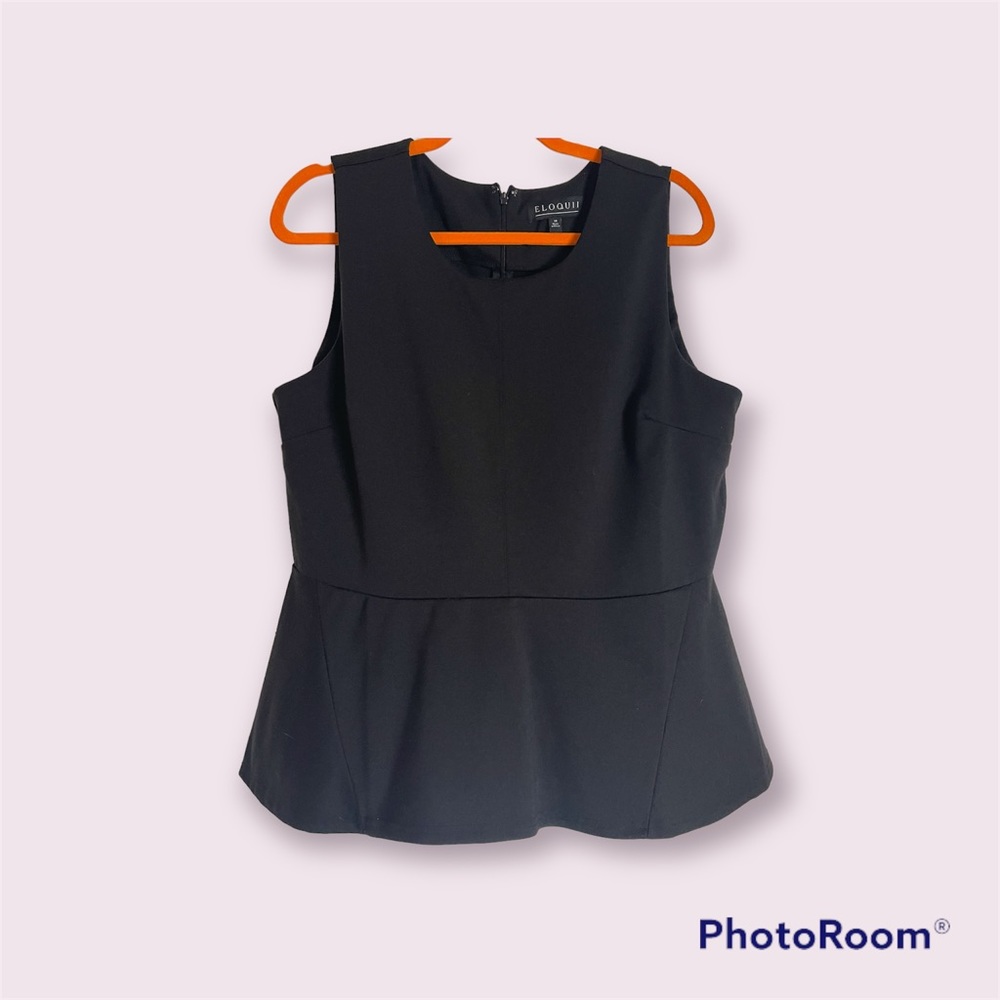 ELOQUII BLACK SLEEVELESS PEPLUM TOP WITH BACK ZIPPER
